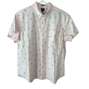 J. Crew Slim Short Sleeve Shirt Men’s XXL Button Down Flex Washed Pink/Palm Tree